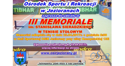 III Memoriał im. S. Sieradzkiego w Tenisie Stołowym